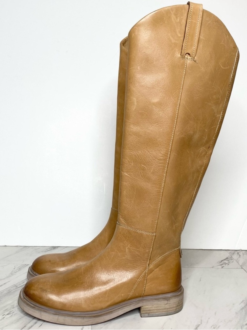 Sam Edelman Fable Light Brown Leather Riding Boot 6 1/2 M